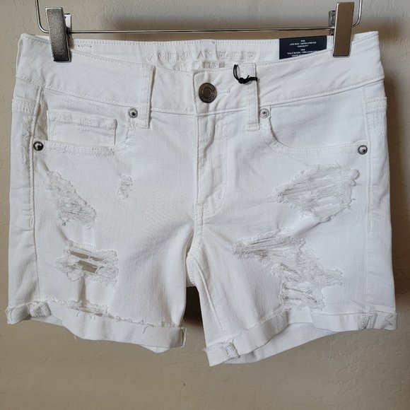 American Eagle Outfitters Midi Low Rise Super Stretch Denim Jean Shorts - Picture 2 of 16